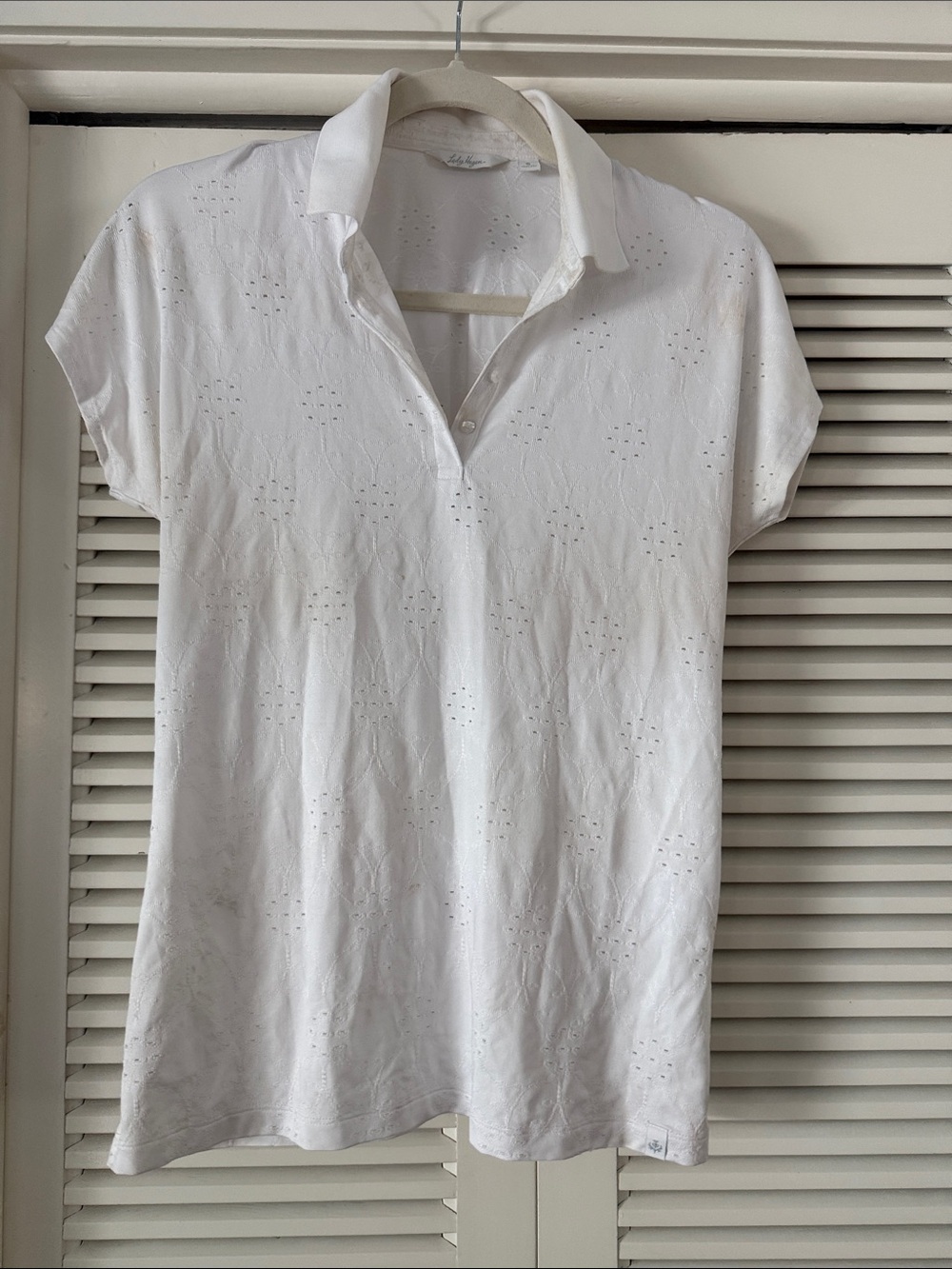 Lady Hagen White Eyelet Polo Button-Down Shirt